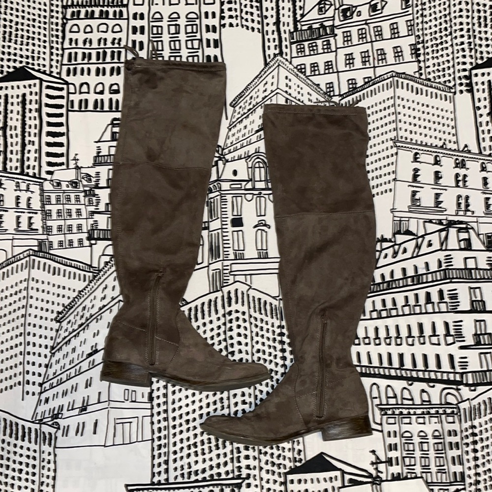 Taupe Tie Over Knee High Boots